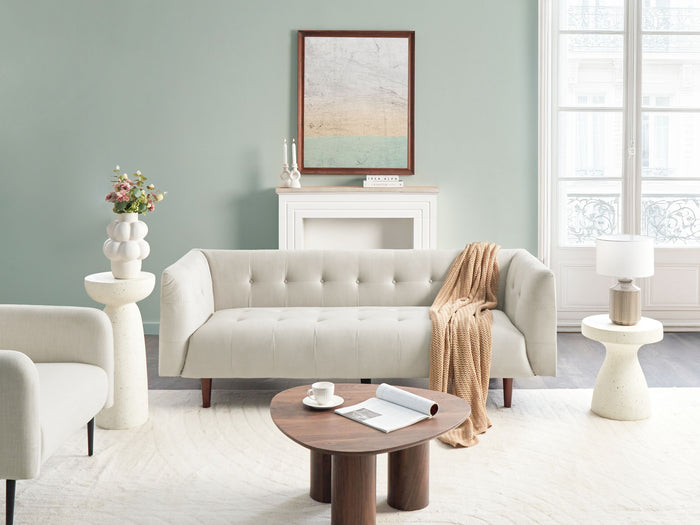 Beliani - BYSKE - Driezitsbank - Lichtbeige - Polyester