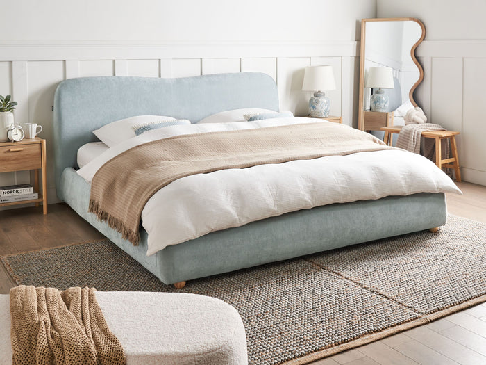 Beliani-BLAGNAC-Bed met opbergruimte-Lichtblauw-180 x 200 cm-Stof