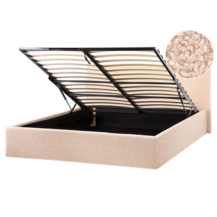 Beliani - ORBEY - Bed met opbergruimte - Beige - 160 x 200 cm - Bouclé