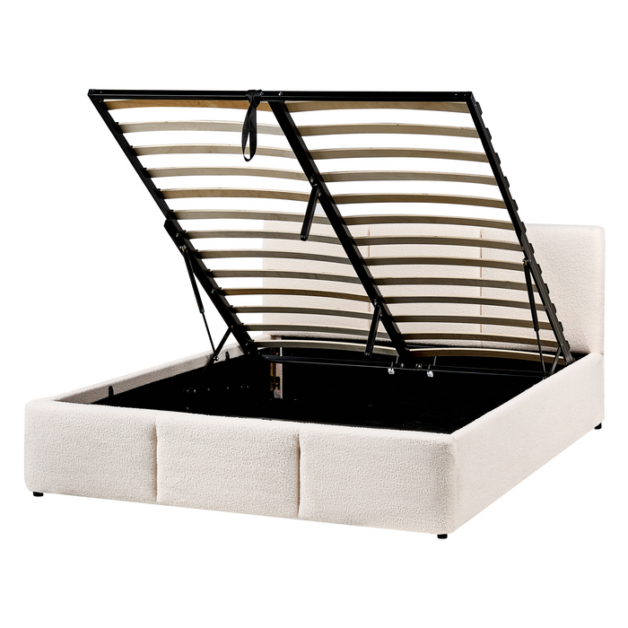 Beliani-BOUSSE-Bed met opbergruimte-Off-white-140 x 200 cm-Bouclé