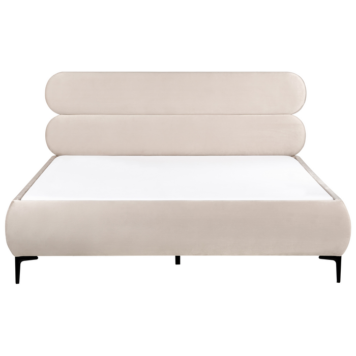 Beliani-LESSAY-Tweepersoonsbed-Lichtbeige-180 x 200 cm-Fluweel