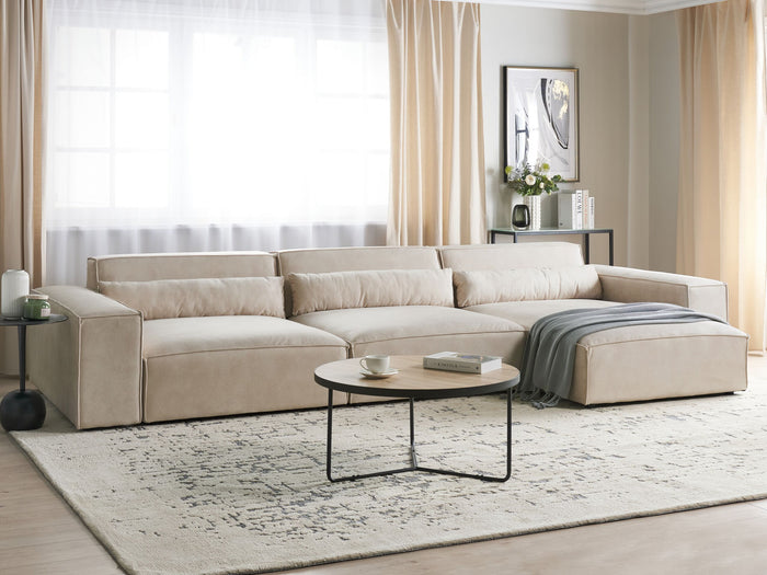 Beliani - HELLNAR - Hoekbank 3-zits - Beige - Linkszijdig - Fluweel