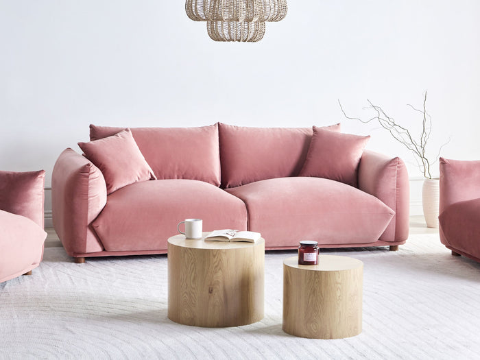 Beliani - LUVOS - Driezitsbank - Roze - Fluweel