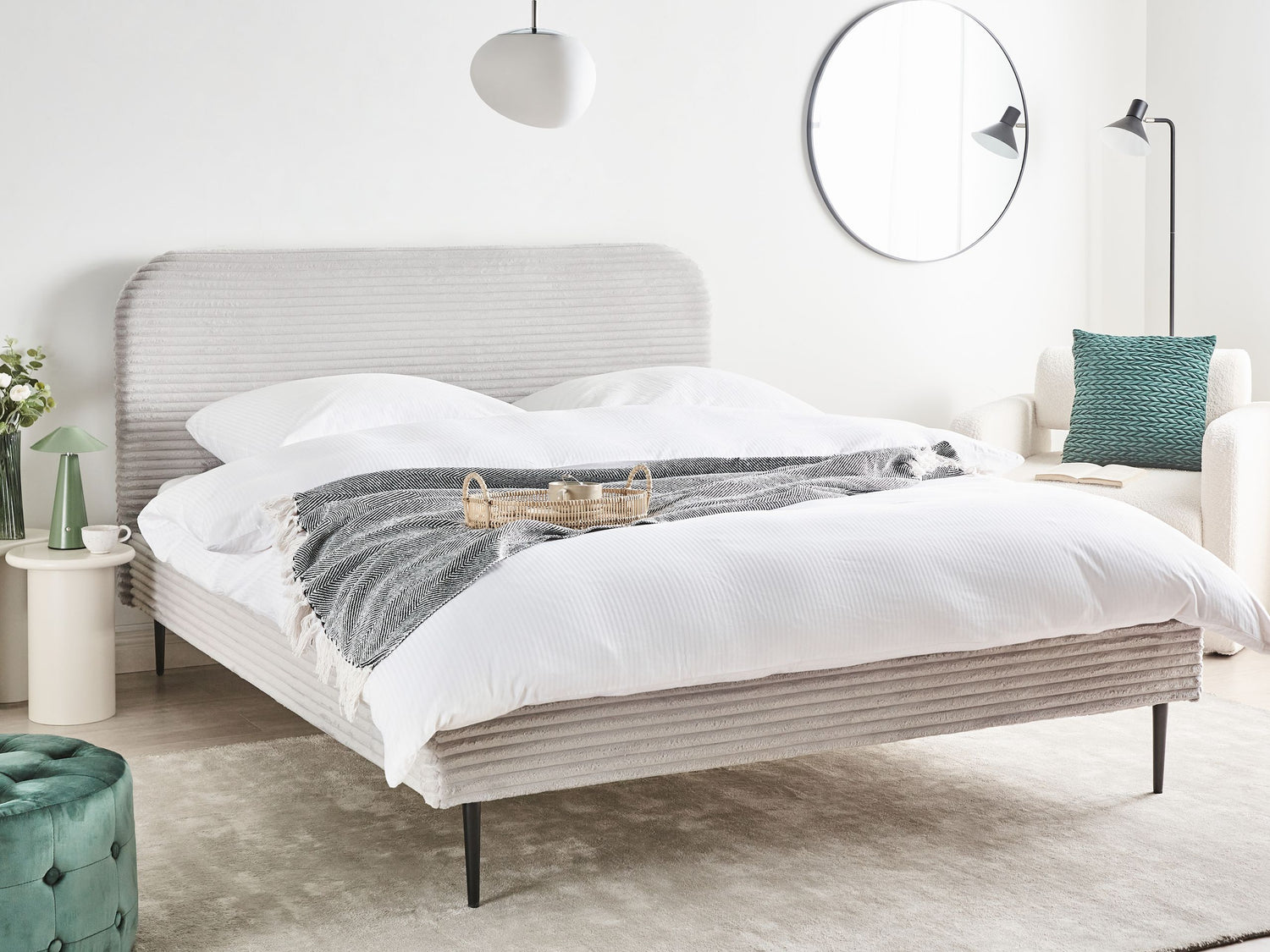 Beliani-FLAYAT -Tweepersoonsbed-Lichtgrijs-160 x 200 cm-Corduroy