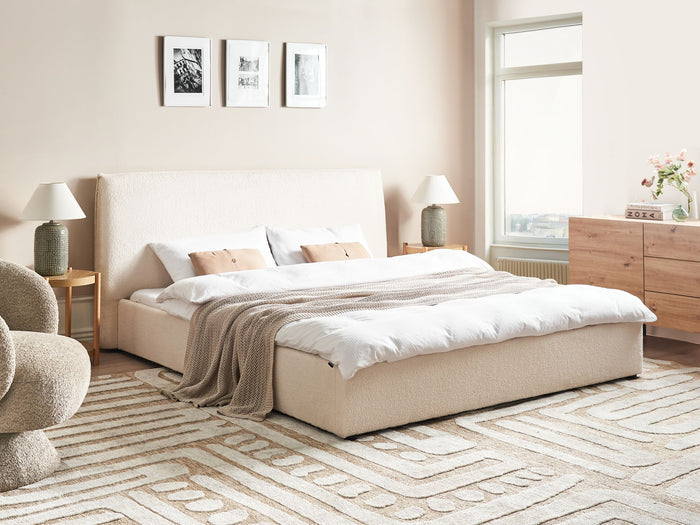 Beliani - LAVAUR - Tweepersoonsbed - Off-white - 180 x 200 cm - Bouclé