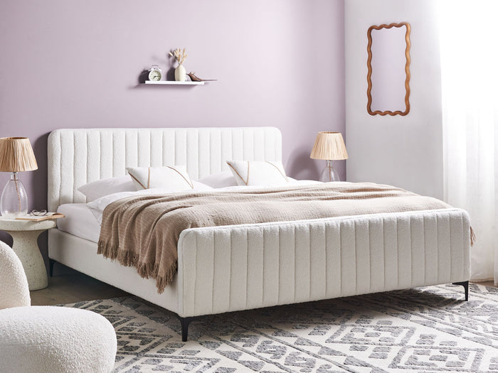 Beliani-LUNAN-Tweepersoonsbed-Gebroken wit-180 x 200 cm-Bouclé