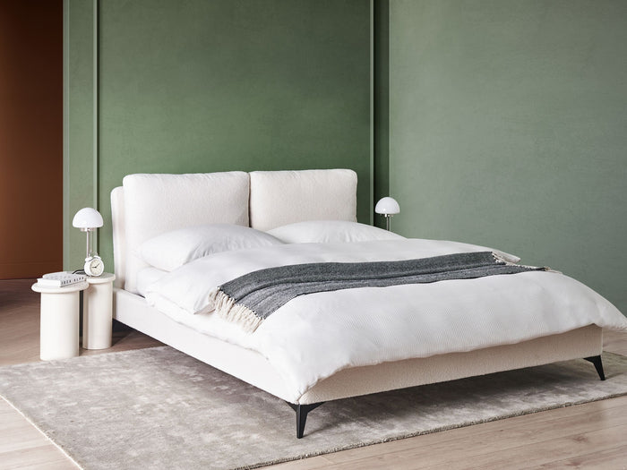 Beliani-MELLE -Tweepersoonsbed-Gebroken wit-160 x 200 cm-Bouclé