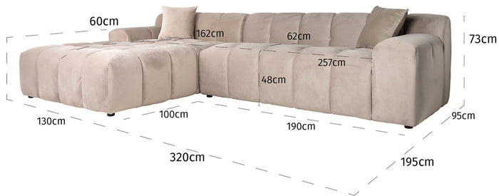 Richmond Interiors Cube 3-Zits Bank+Chaise Longue Links Khaki Velvet