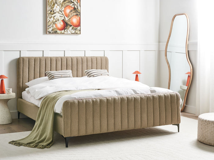 Beliani - LUNAN - Tweepersoonsbed - Taupe - 160 x 200 cm - Bouclé