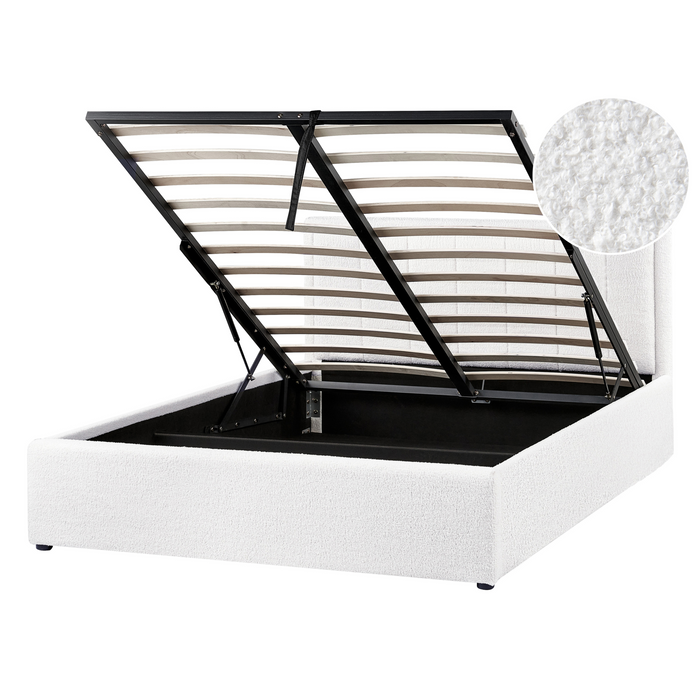 Beliani-MONTLAUR-Bed met opbergruimte-Wit-140 x 200 cm-Bouclé