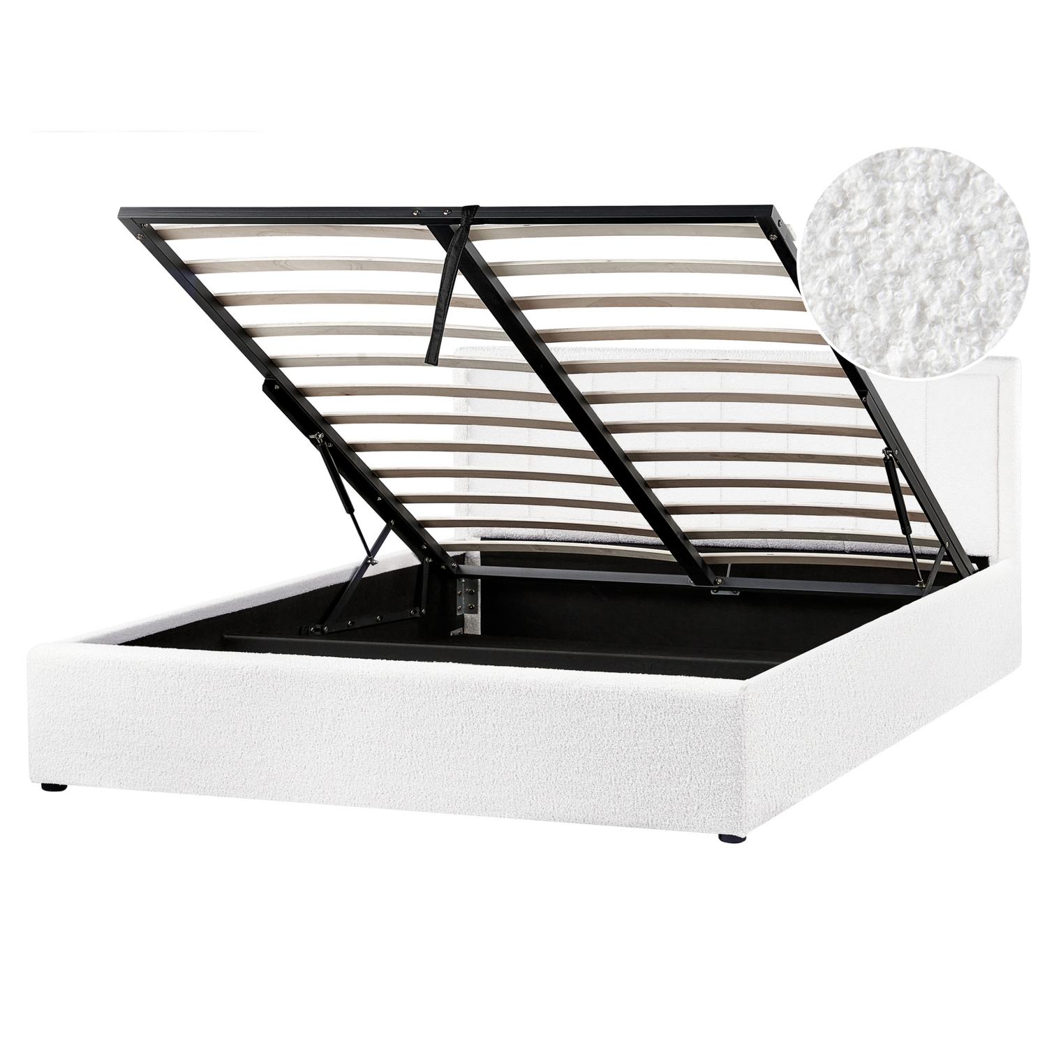 Beliani-MONTLAUR-Bed met opbergruimte-Wit-160 x 200 cm-Bouclé