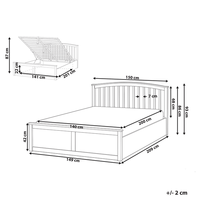 Beliani-CLARBEC-Bed met opbergruimte-Wit-140 x 200 cm-Dennenhout