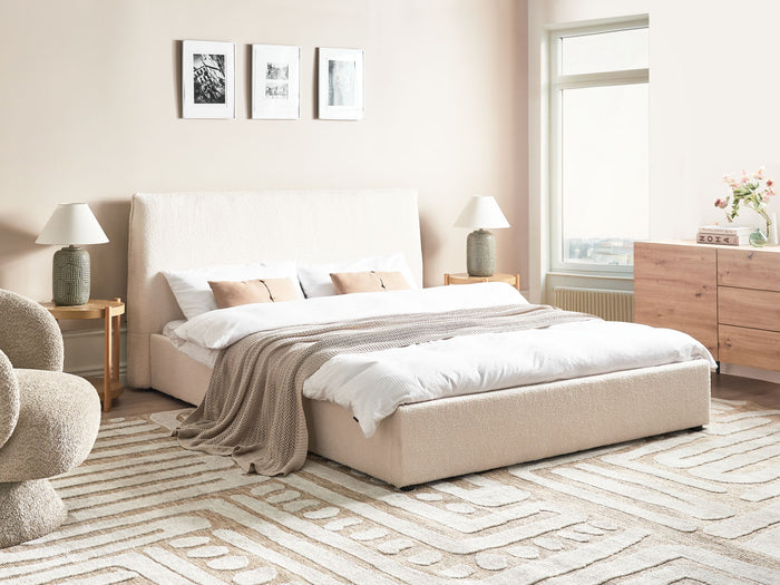 Beliani - LAVAUR - Tweepersoonsbed - Off-white - 160 x 200 cm - Bouclé