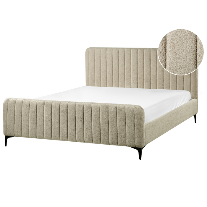 Beliani - LUNAN - Tweepersoonsbed - Beige - 160 x 200 cm - Bouclé