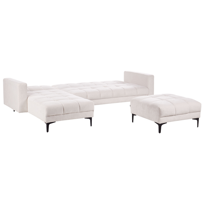 Beliani-ALNES-Hoekbank met ottomaan-Gebroken wit-Rechts-Polyester