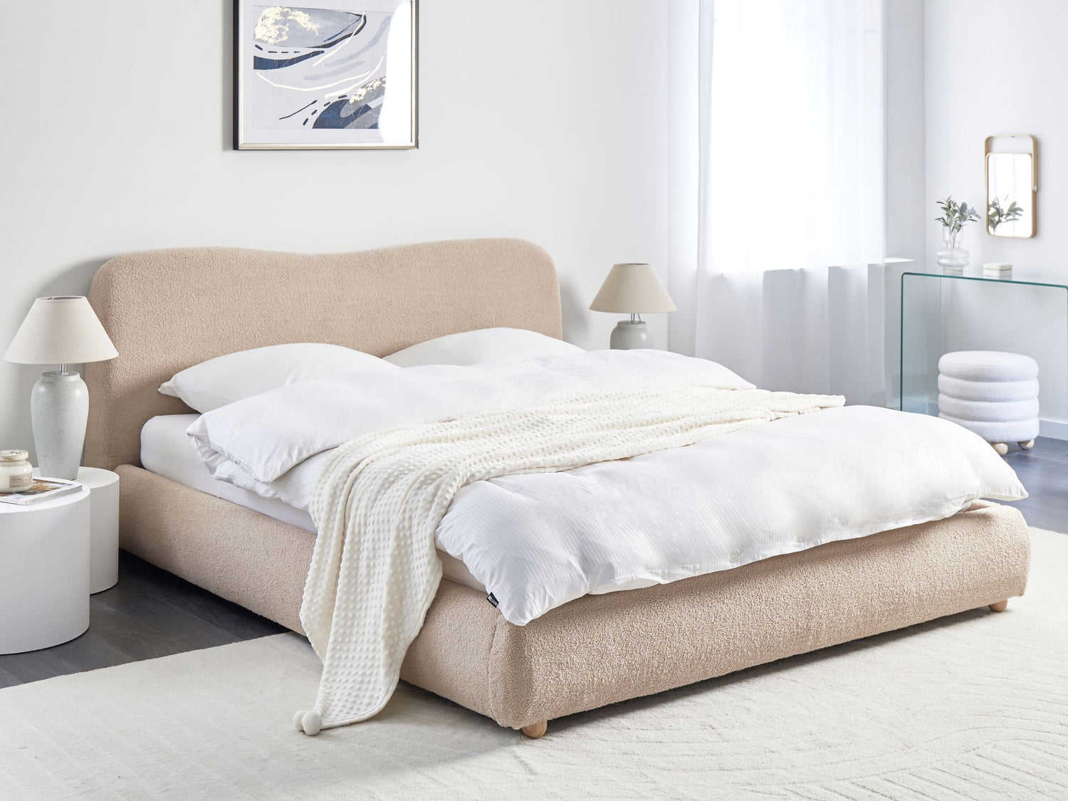 Beliani-BLAGNAC-Bed met opbergruimte-Beige-180 x 200 cm-Bouclé
