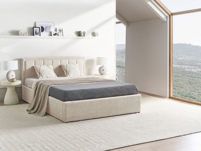 Beliani-MONTLAUR-Bed met opbergruimte-Beige-140 x 200 cm-Bouclé