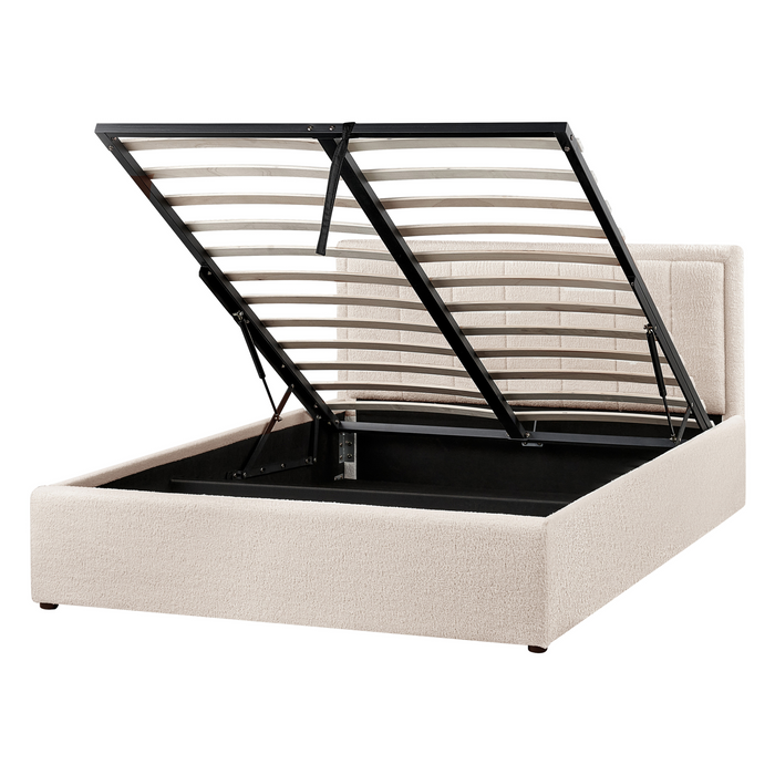 Beliani-MONTLAUR-Bed met opbergruimte-Beige-140 x 200 cm-Bouclé