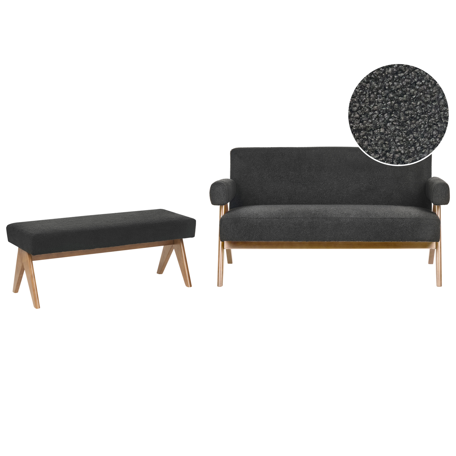 Beliani - TAMRE - Bankenset - Zwart|Donkerbruin - Bouclé