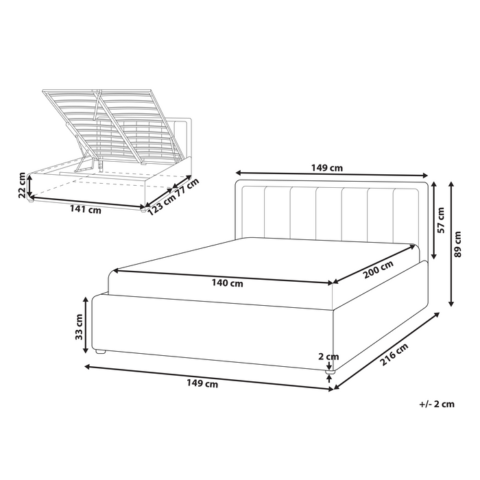 Beliani-MONTLAUR-Bed met opbergruimte-Beige-140 x 200 cm-Bouclé