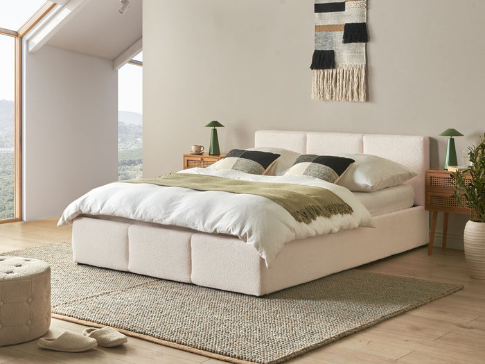Beliani-BOUSSE-Bed met opbergruimte-Off-white-140 x 200 cm-Bouclé