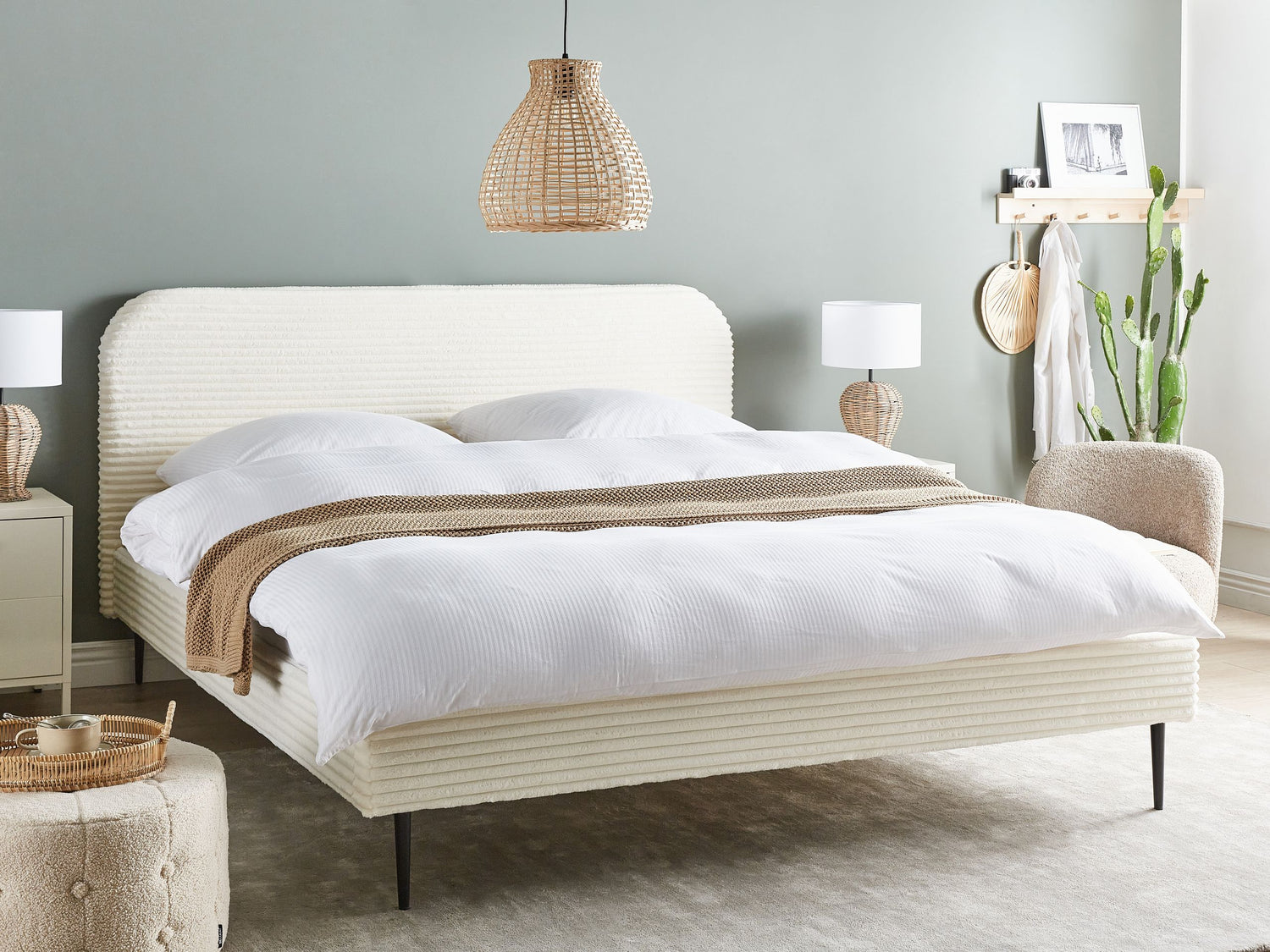 Beliani-FLAYAT -Tweepersoonsbed-Gebroken wit-180 x 200 cm-Corduroy