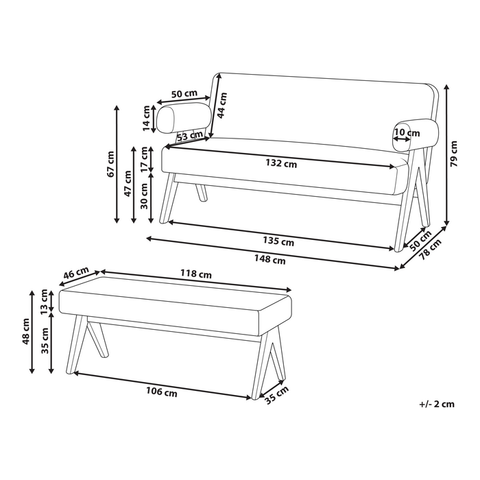 Beliani - TAMRE - Bankenset - Groen|Donkerbruin - Bouclé