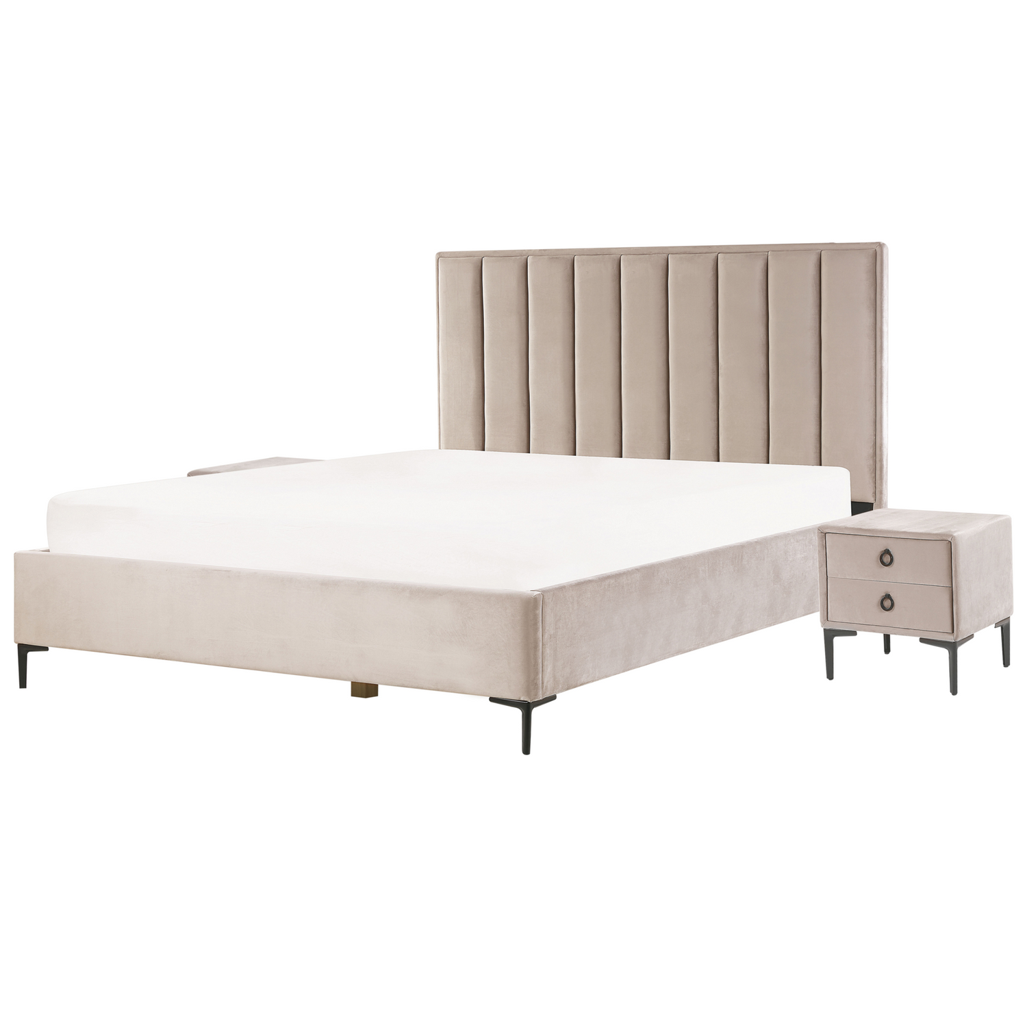 Beliani - SEZANNE - Slaapkamerset - Taupe - 180 x 200 cm - Fluweel
