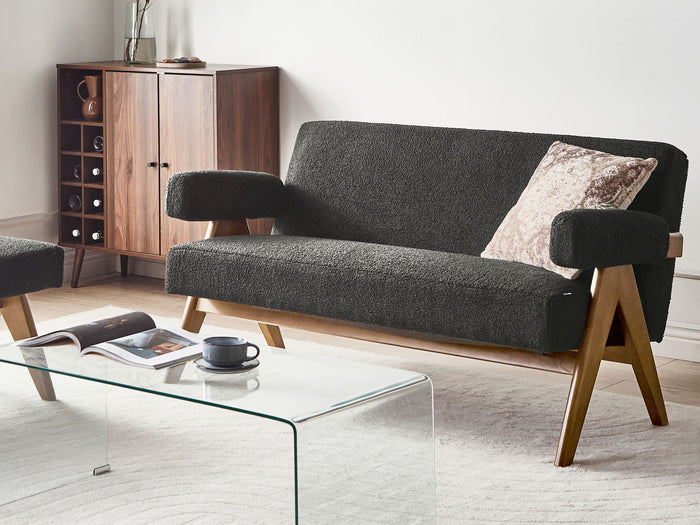 Beliani - TAMRE - Tweezitsbank - Zwart|Donkerbruin - Bouclé