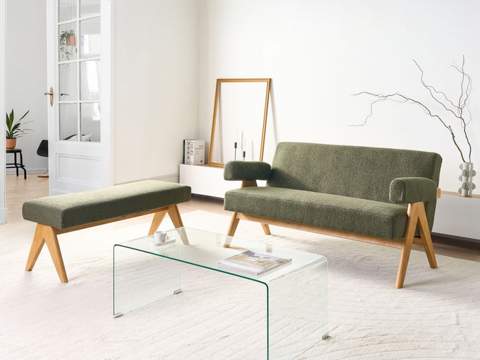 Beliani - TAMRE - Bankenset - Groen|Lichtbruin - Bouclé