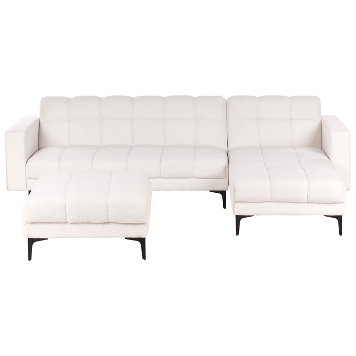 Beliani-ALNES-Hoekbank met ottomaan-Wit-Linkszijdig-Polyester