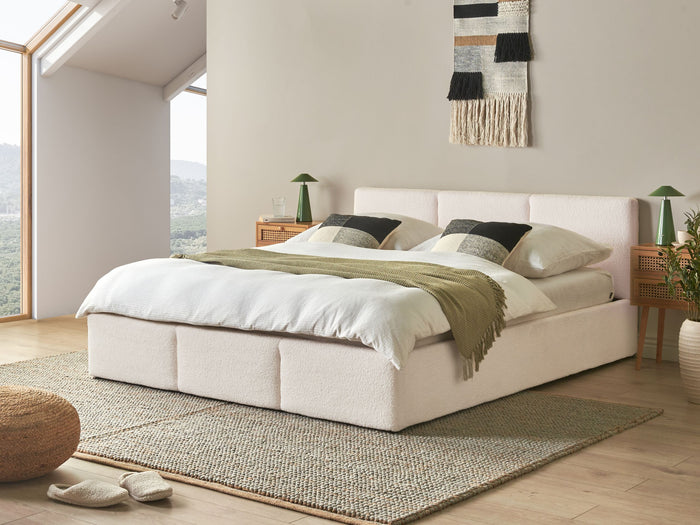 Beliani-BOUSSE-Bed met opbergruimte-Off-white-160 x 200 cm-Bouclé