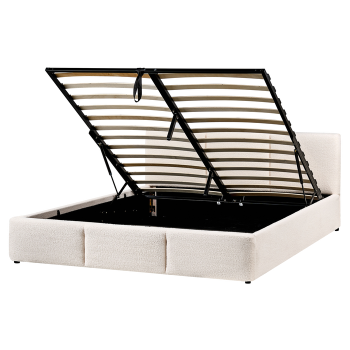 Beliani-BOUSSE-Bed met opbergruimte-Off-white-160 x 200 cm-Bouclé