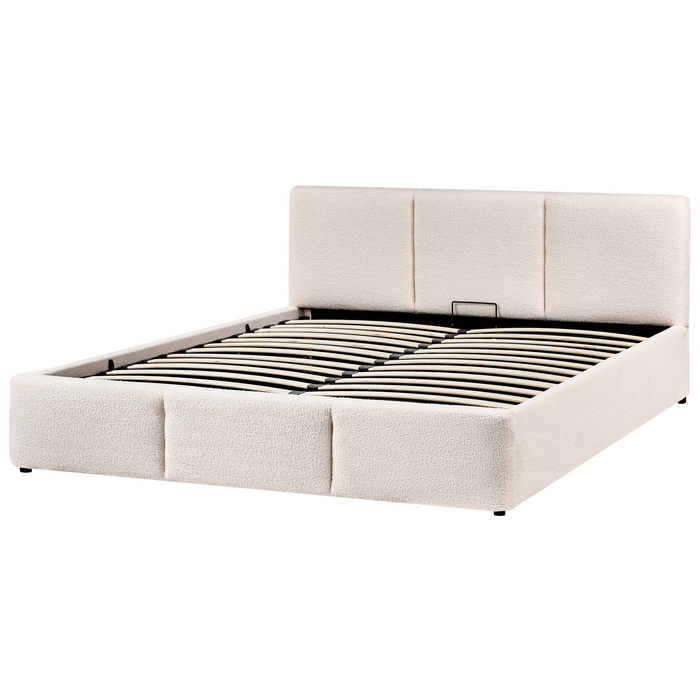 Beliani-BOUSSE-Bed met opbergruimte-Off-white-160 x 200 cm-Bouclé