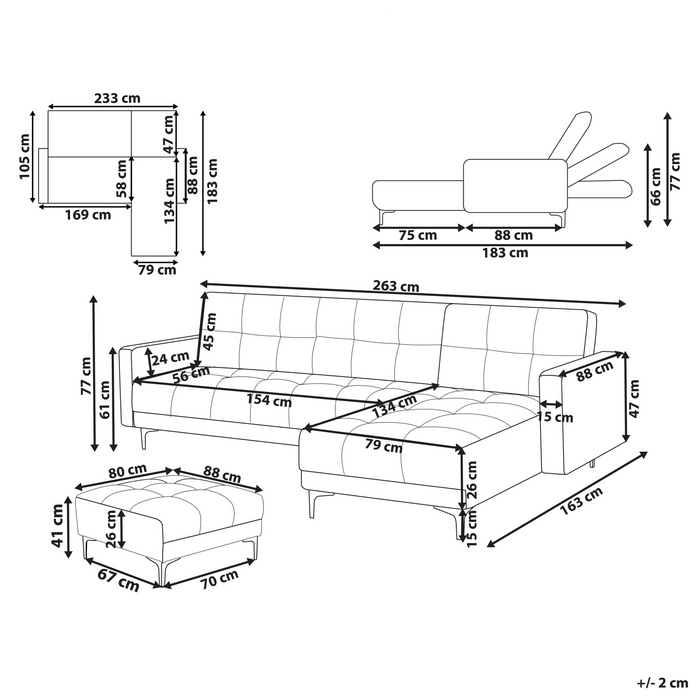 Beliani-ALNES-Hoekbank met ottomaan-Wit-Linkszijdig-Polyester