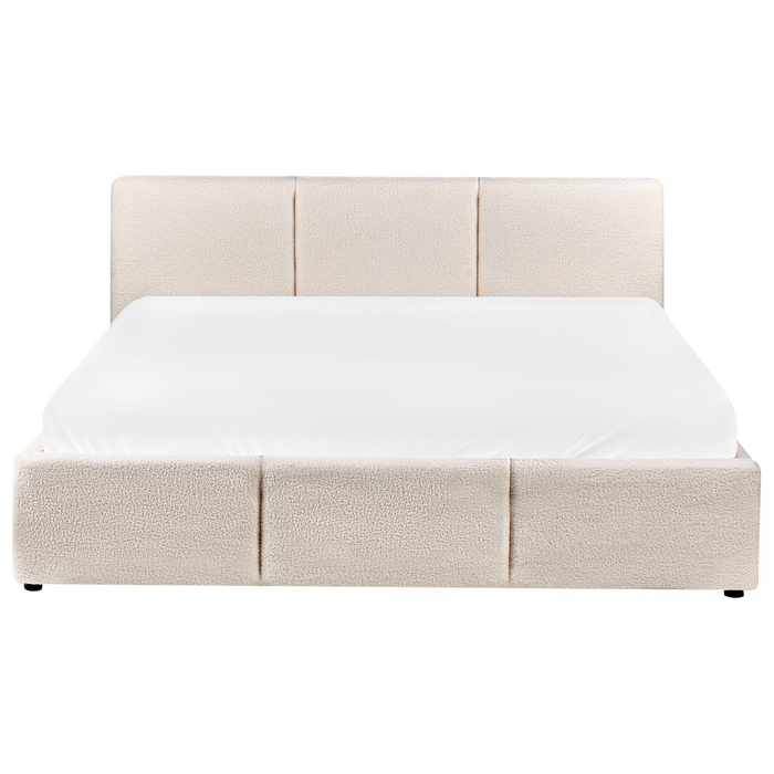 Beliani-BOUSSE-Bed met opbergruimte-Off-white-160 x 200 cm-Bouclé