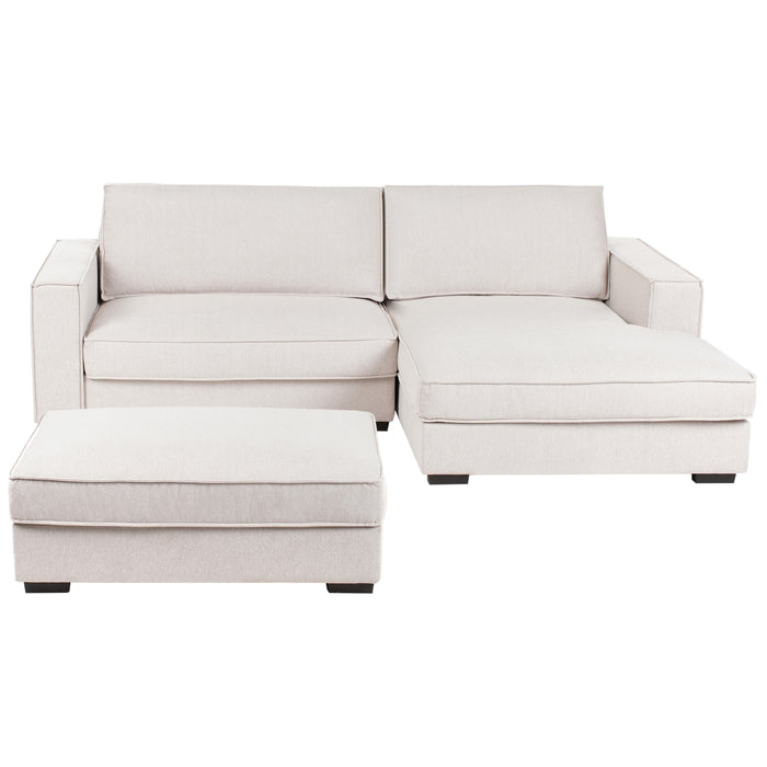 Beliani-RENDERS-Hoekbank met ottomaan-Lichtbeige-Linkszijdig-Polyester