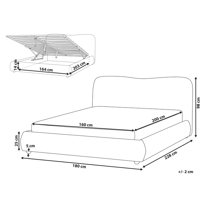 Beliani-BLAGNAC-Bed met opbergruimte-Lichtgrijs-160 x 200 cm-Stof