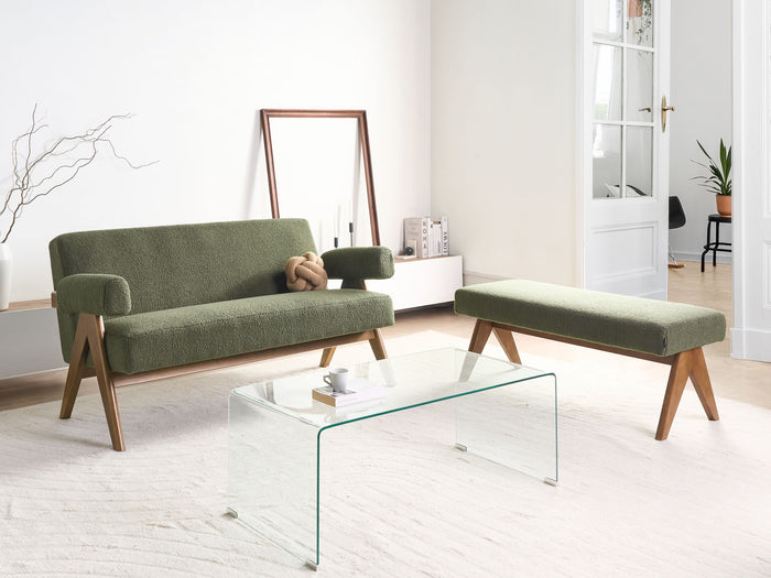 Beliani - TAMRE - Bankenset - Groen|Donkerbruin - Bouclé