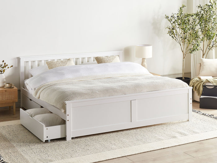 Beliani - OLENDON - Bed met 4 lades - Wit - 180 x 200 cm - Dennenhout