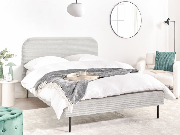 Beliani-FLAYAT -Tweepersoonsbed-Lichtgrijs-140 x 200 cm-Corduroy