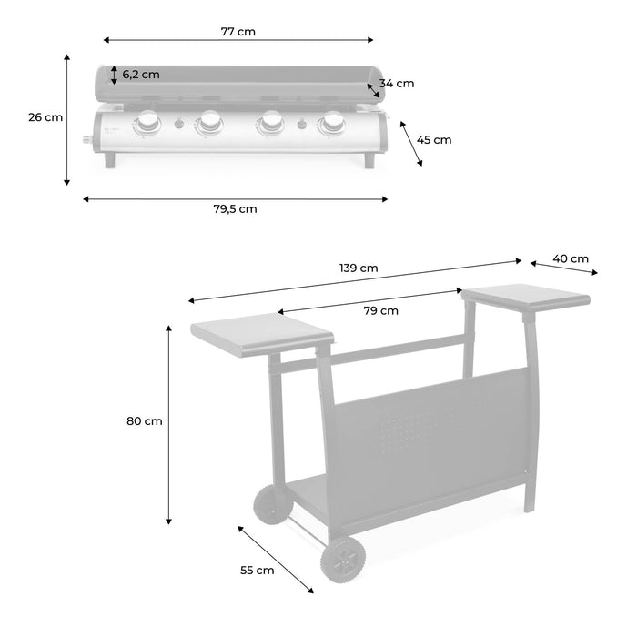 sweeek - Bakplaat op gas, 4 branders, 10kW + trolley