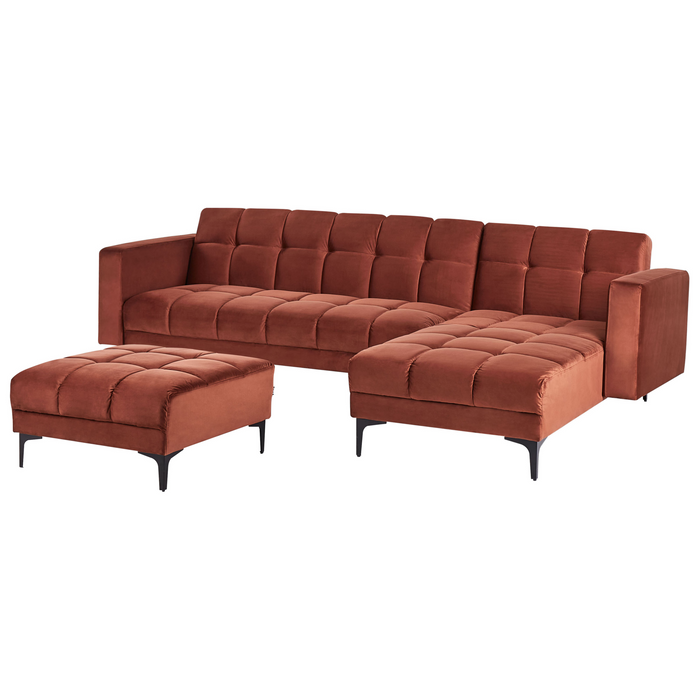 Beliani-ALNES-Hoekbank met ottomaan-Lichtrood-Linkszijdig-Polyester