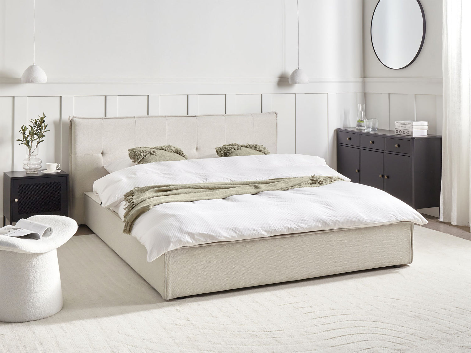 Beliani-LESTRE-Tweepersoonsbed-Gebroken wit-160 x 200 cm-Linnen