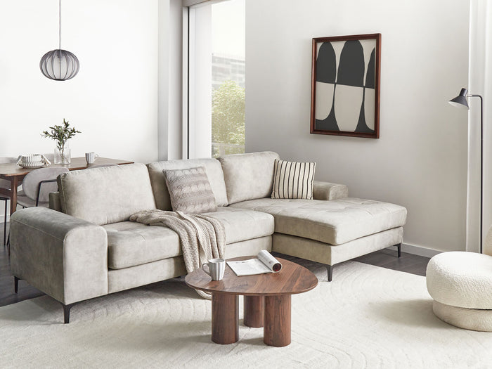 Beliani - KIRUNA - Hoekbank - Lichtbeige - Linkszijdig - Fluweel