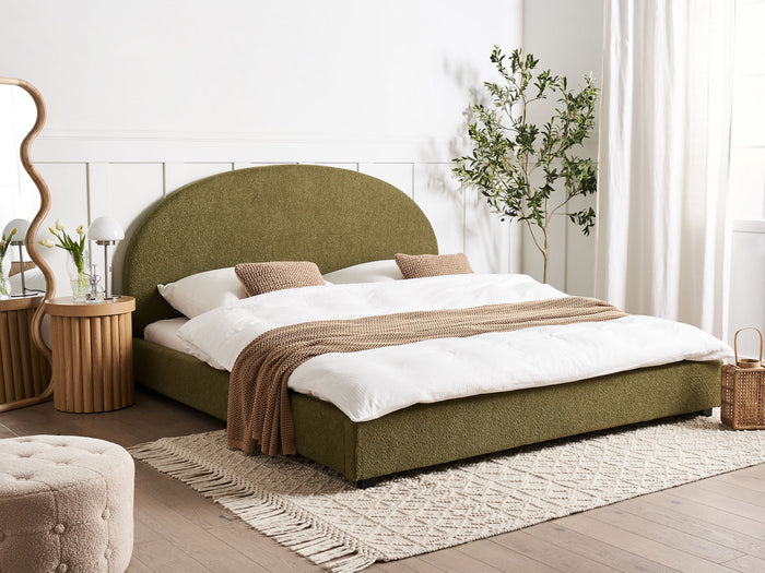 Beliani-VAUCLUSE-Tweepersoonsbed-Olijfgroen-180 x 200 cm-Bouclé