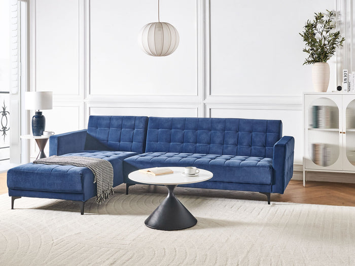 Beliani - ABERDEEN - Hoekbank - Blauw - Rechterzijde - Fluweel