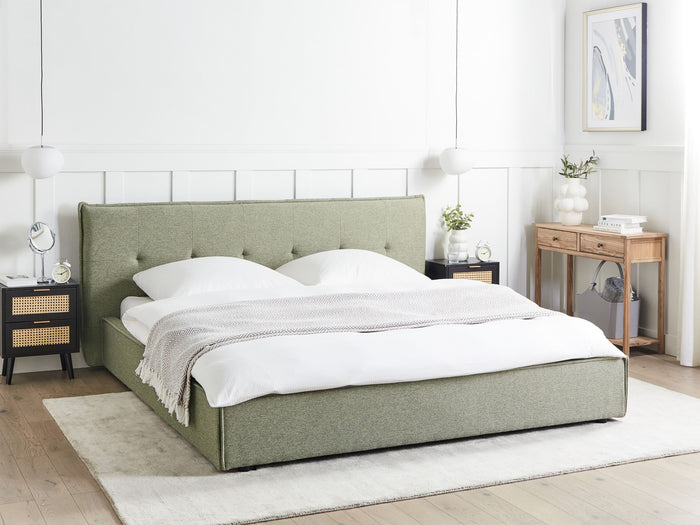 Beliani - LESTRE - Tweepersoonsbed - Groen - 180 x 200 cm - Linnen