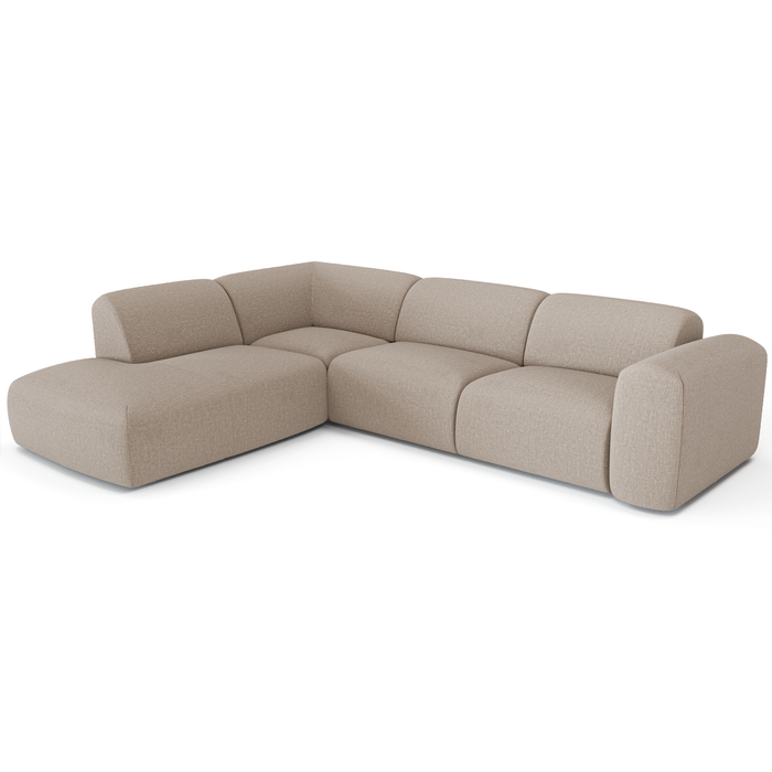 Grote hoekbank links, 5-zits, beige geweven stof