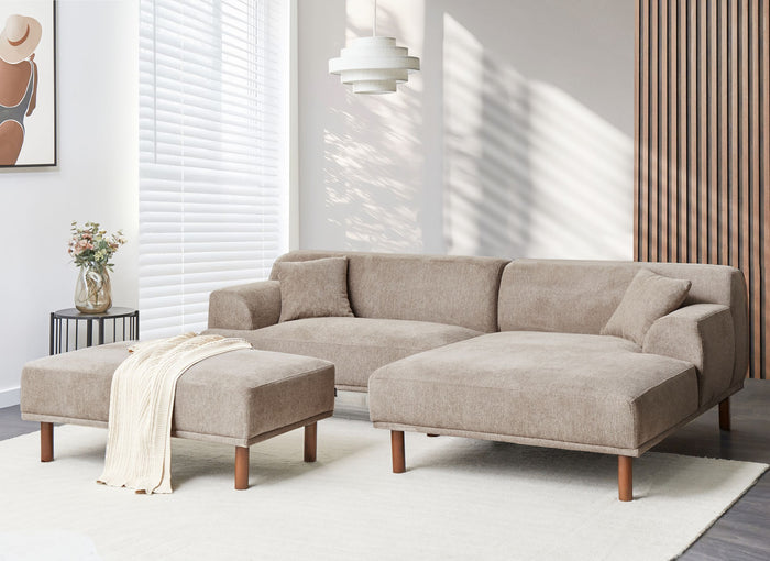 Beliani-HOLT-Hoekbank met ottomaan-Taupe-Linkszijdig-Polyester